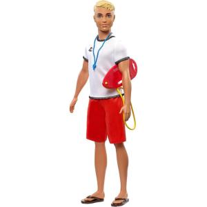 imageBarbie Ken Lifeguard Doll with Life Buoy Whistle and Blonde Hair Wearing TShirt Red Swim Trunks and FlipFlops Gift for 3 to 7 Year Old