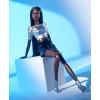 imageBarbie Looks Doll Collectible and Posable with Sleek Black Hair Tall Body Type and Metallic Top with Vinyl Skirt