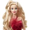 imageBarbie Signature 2022 Holiday Doll Blonde Wavy Hair Wearing Red PoinsettiaInspired Gown Collectible with Doll Stand ampamp Certificate of Authenticity