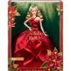 imageBarbie Signature 2022 Holiday Doll Blonde Wavy Hair Wearing Red PoinsettiaInspired Gown Collectible with Doll Stand ampamp Certificate of Authenticity