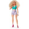 imageBarbie Looks Fashion Doll with Curly Blonde Hair Dressed in Ruched Crop Top ampamp Satiny Lavender Shorts Posable Collectible Made to Move Body