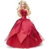 imageBarbie Signature 2022 Holiday Doll Blonde Wavy Hair Wearing Red PoinsettiaInspired Gown Collectible with Doll Stand ampamp Certificate of Authenticity