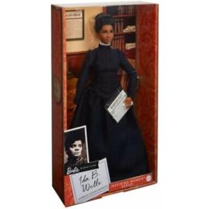 imageBarbie Inspiring Women Doll Ida B Wells Collectible with Blue Dress ampamp Newspaper AccessoryMulti