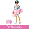 imageBarbie Extra Fly Doll with BeachThemed Travel Clothes ampamp Accessories Tropical Coverup with Oversized Hat ampamp BagKen