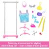 imageBarbie Onset Stylist Doll ampamp 14 Accessories Brooklyn Doll with Garment Rack Top Fashion Pieces Puppy ampamp MoreBrunette