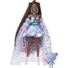 imageBarbie Extra Fancy Fashion Doll ampamp Accessories Dressed in a TeddyPrint Gown with Sheer Train Plus Teddy Bear Pet
