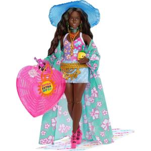 imageBarbie Extra Fly Doll with BeachThemed Travel Clothes ampamp Accessories Tropical Coverup with Oversized Hat ampamp BagBeach