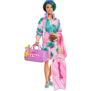 imageBarbie Extra Fly Doll with BeachThemed Travel Clothes ampamp Accessories Tropical Coverup with Oversized Hat ampamp BagKen