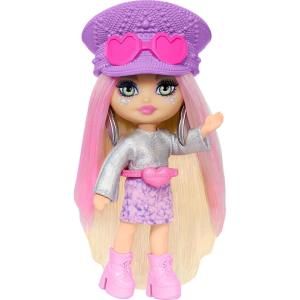 imageBarbie Extra Mini Minis Travel Doll with Pink ampamp Blonde Hair Fringe Top Pastel Mini Skit ampamp DesertThemed AccessoriesDesert