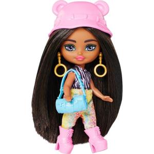 imageBarbie Extra Mini Minis Travel Doll with Pink ampamp Blonde Hair Fringe Top Pastel Mini Skit ampamp DesertThemed AccessoriesSafari