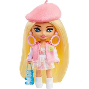 imageBarbie Extra Mini Minis with BlueStreaked Black Ponytail Wearing Rainbow Dress ampamp Accessories ampamp Stand 325inch325 inches