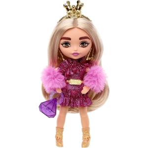 imageBarbie Extra Minis Doll ampamp Accessories with Blonde Hair Wearing Shimmery Dress ampamp Furry Shrug 55inchModern
