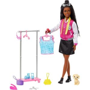 imageBarbie Onset Stylist Doll ampamp 14 Accessories Brooklyn Doll with Garment Rack Top Fashion Pieces Puppy ampamp MoreBrunette