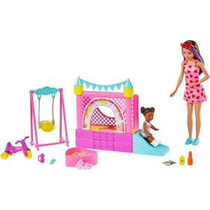 imageBarbie Skipper Babysitters Inc Playset with Skipper Doll Toddler Small Doll Working Bounce House Swing ampamp Accessories