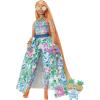 imageBarbie Extra Fancy Fashion Doll ampamp Accessories with Curvy Shape ampamp Orange Hair in Floral 2Piece Gown with Pet Kitten