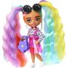 imageBarbie Extra Minis Doll 6 Wearing Flower Print Dress with Rainbow Hair Doll Stand ampamp Accessories Including Sunglasses ampamp Purse 55inch