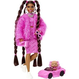 imageBarbie Extra Doll ampamp Accessories with Long Brunette Styled Hair in Pink 2Piece Outfit with Sparkly Jacket ampamp Pet PuppyMulticolor