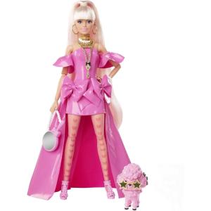 imageBarbie Extra Fancy Fashion Doll ampamp Accessories with ExtraLong Blond Hair ampamp Blue Eyes Pink Glossy Gown ampamp Pet PuppyBlonde Pink Glossy