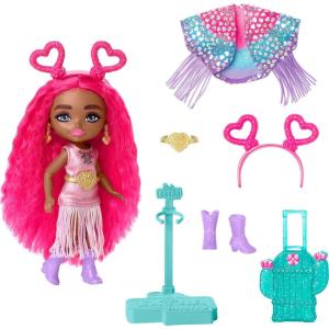 imageBarbie Extra Fly Minis Travel Doll Snowy Look with Icy Blue Highlights in Pastel Sweater Dress ampamp AccessoriesDesert