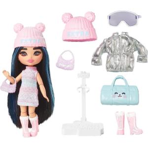 imageBarbie Extra Fly Minis Travel Doll Snowy Look with Icy Blue Highlights in Pastel Sweater Dress ampamp AccessoriesSnow