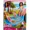 imageBarbie Doll ampamp Pool Playset Blonde in Tropical Pink OnePiece Swimsuit with Pool Slide Towel ampamp Drink AccessoriesBrunette in Seafoam Blue