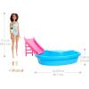 imageBarbie Doll ampamp Pool Playset Blonde in Tropical Pink OnePiece Swimsuit with Pool Slide Towel ampamp Drink AccessoriesBrunette in Seafoam Blue