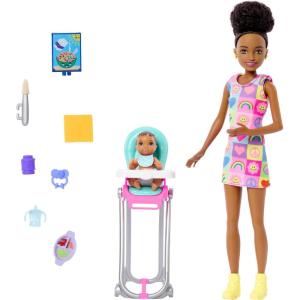 imageBarbie Skipper Doll ampamp Playset with Accessories Babysitting Set Themed to Mealtime ColorChange Toy PlayBrunette