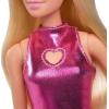 imageBarbie Fashionistas Doll 230 with Blond Hair Wearing Metallic Pink Minidress with Heart CutOut White Bracelet and Heels