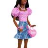 imageBarbie Large Fashion Doll with Dark Brown Hair Wearing Removable Fashions Including Pink Top Denim Skirt Cowboy Boots ampamp 3 Accessories