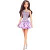 imageBarbie Fashionistas Doll 234 with Brown Hair Wearing Sequined Purple Bubble Dress with Satiny Skirt Silvery Necklace and Heels