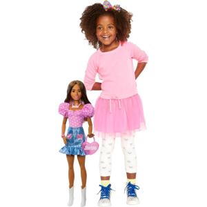 imageBarbie 28in Brunette Fashion Doll with Removable Fashions Pink Top Denim Skirt ampamp Cowboy Boots Necklace and Purse Accessory