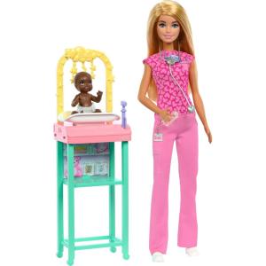 imageBarbie Baby Doctor Doll with Blonde Fashion Doll Wearing Pink Scrubs 1 Baby Doll with Baby Accessories ampamp Furniture