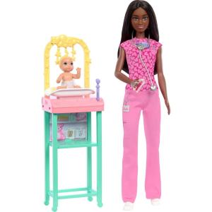 imageBarbie Baby Doctor Doll with Brunette Fashion Doll Wearing Pink Scrubs 1 Baby Doll with Baby Accessories ampamp Furniture