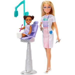 imageBarbie Dentist Doll with Blonde Fashion Doll with Blue Dress and Lab Coat 1 Kid Doll Medical Doctor Furniture ampamp AccessoriesBlue