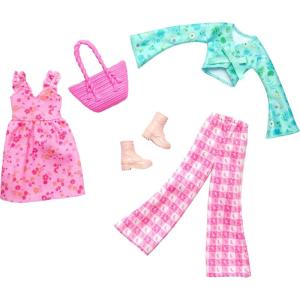 imageBarbie Fashions 2Pack Clothing Set 2 Outfits for Fashion Doll Include Cottage CoreThemed Dress Top Gingham Pants ampamp 2 Accessories