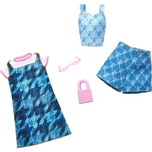 imageBarbie Fashions Clothing Set 2 Denim Outfits for Fashion Doll Include Dress Top ampamp Shorts ampamp 2 Accessories