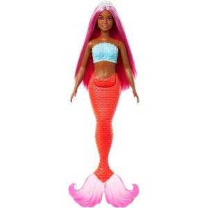 imageBarbie Mermaid Doll with Pink Fantasy Hair ampamp Headband Accessory Toy with StarfishInspired Bodice ampamp Soft Orange TailMagenta