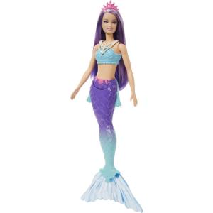 imageBarbie Mermaid Doll with Pink Fantasy Hair ampamp Headband Accessory Toy with StarfishInspired Bodice ampamp Soft Orange TailPurple