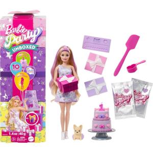 imageBarbie Party Unboxed Doll ampamp Accessories Pet Birthday Series Birthday Bows Set with 10 Surprises Including Color Change ampamp CakeDecorating Activity