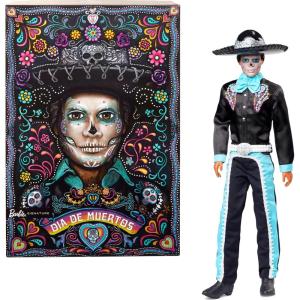 imageBarbie Signature Doll 2024 Da De Muertos Ken Collectible in Black Suit with Sky Blue Accents Hat and Belt Accessories