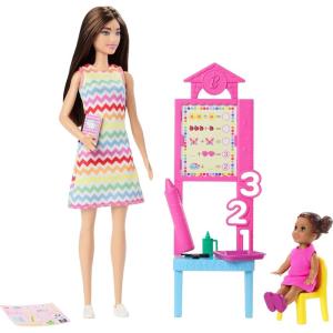 imageBarbie Teacher Doll with Brunette Fashion Doll with Printed Dress 1 Toddler Doll ampamp Teaching AccessoriesBrunette Toddler Doll
