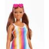 imageBarbie Fashionistas Doll 121 with Brown Hair ampamp Prosthetic Leg Wearing Blue Sweater Dress ampamp Accessories Including Shoes ampamp Hoop EarringsBrown rainbow