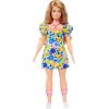 imageBarbie Fashionistas Doll 121 with Brown Hair ampamp Prosthetic Leg Wearing Blue Sweater Dress ampamp Accessories Including Shoes ampamp Hoop EarringsBlue pink white