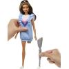 imageBarbie Fashionistas Doll 121 with Brown Hair ampamp Prosthetic Leg Wearing Blue Sweater Dress ampamp Accessories Including Shoes ampamp Hoop EarringsBlue