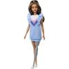 imageBarbie Fashionistas Doll 121 with Brown Hair ampamp Prosthetic Leg Wearing Blue Sweater Dress ampamp Accessories Including Shoes ampamp Hoop EarringsBlue