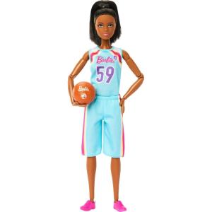 imageBarbie Careers Fashion Doll ampamp Accessories Made to Move Brunette Basketball Player Wearing Removable Uniform with Ball 22 Bendable Joints