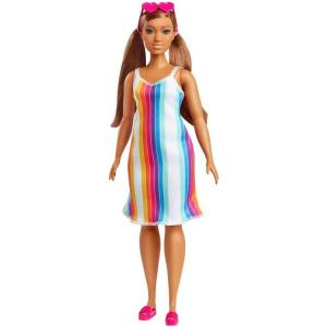 imageBarbie Fashionistas Doll 121 with Brown Hair ampamp Prosthetic Leg Wearing Blue Sweater Dress ampamp Accessories Including Shoes ampamp Hoop EarringsBrown rainbow