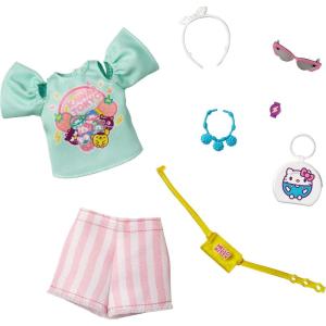 imageBarbie Storytelling Fashion Pack of Doll Clothes Inspired by Hello Kitty ampamp Friends Aqua Kawaii Tokyo Top Striped Shorts ampamp 6 Accessories Dolls Gift for 3 to 8 Year Olds