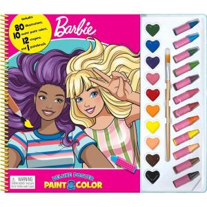 imagePhidal  Mattel Barbie Poster Paint ampamp Color  with 80 Coloring Pages 10 Water Color Paints and 12 Crayons for Kids and Children Learning Fun Deluxe Poster and Paint