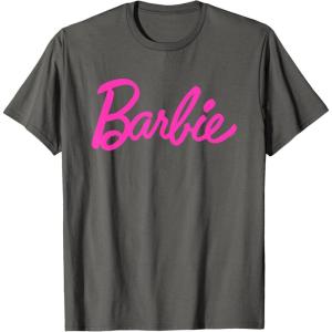 imageBarbie  Classic Script Pink Logo TShirtAsphalt Grey